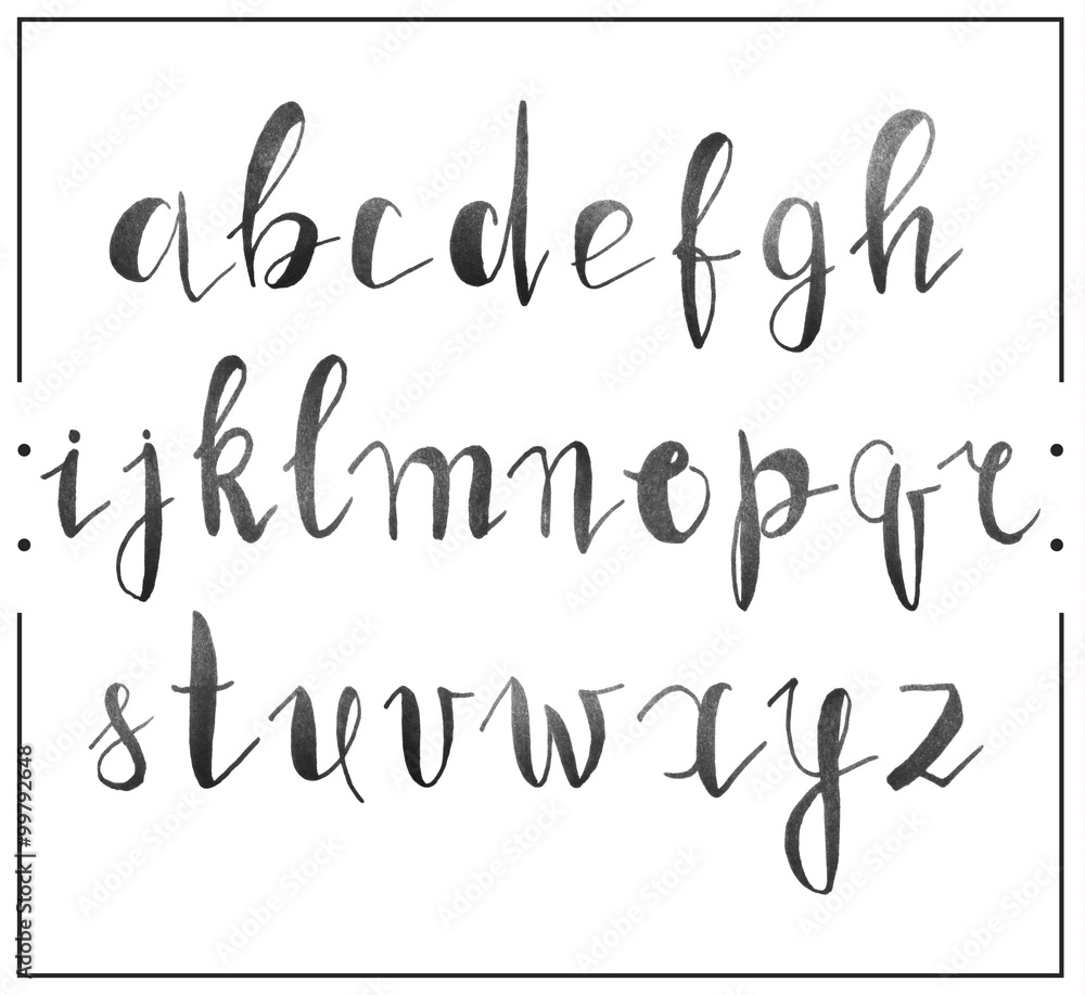 Handwritten calligraphic font alphabet written by a marker