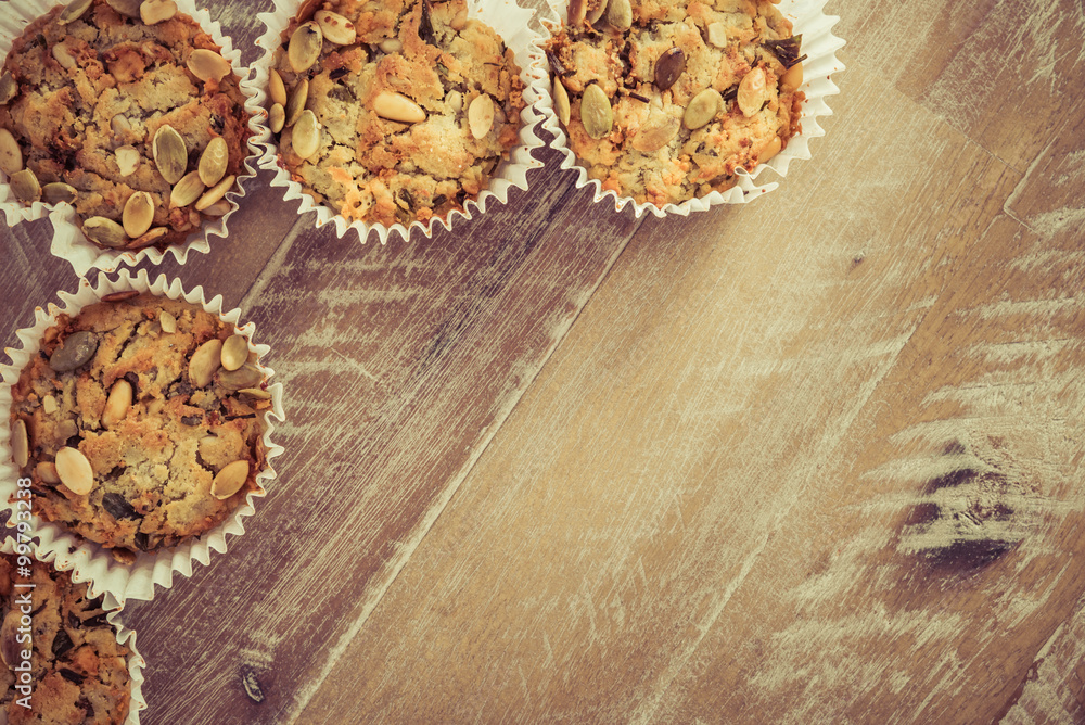 Savoury Blue Cheese Cupcakes on wooden background