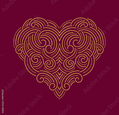 Valentine day Beautiful thin line ornamental heart. Vector illustration