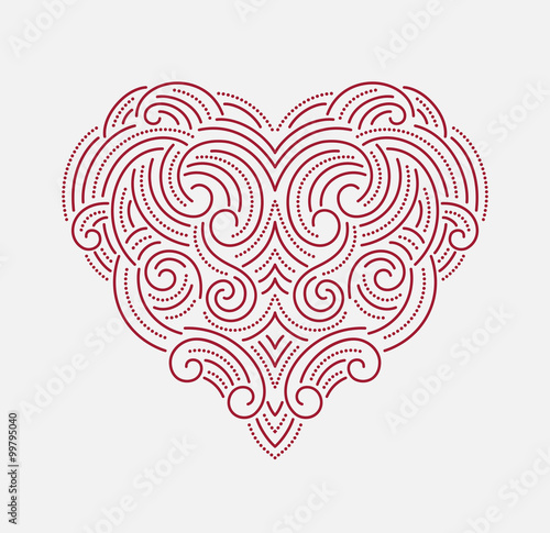 Valentine day Beautiful thin line ornamental heart. Vector illustration