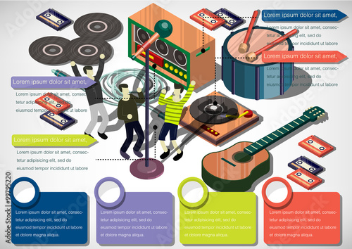 illustration of info graphic music concept in isometric 3D graphic