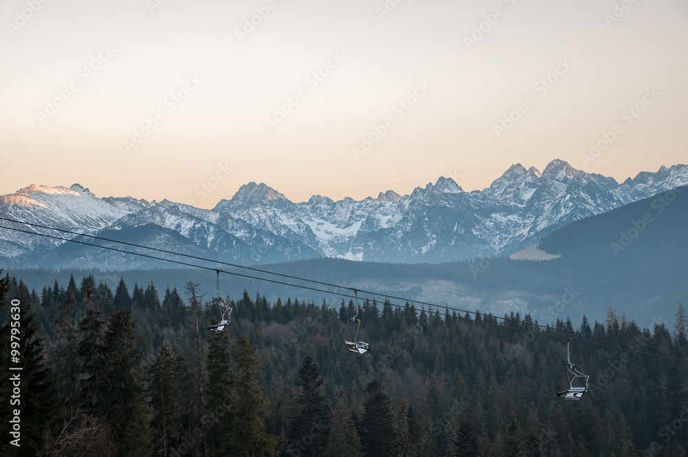 Landscape of Tatra Mountains at sunset