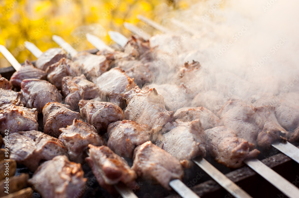 beef and pork steak bbq on the grill beef and pork steak bbq on the grill