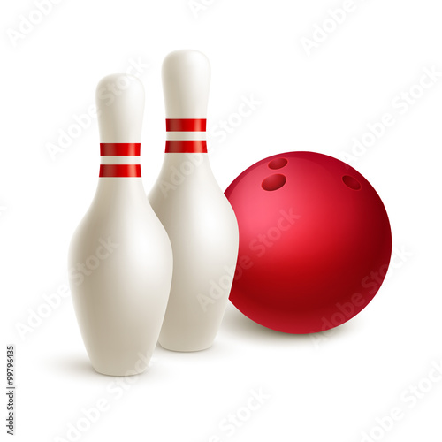 Scattered skittle and bowling ball. Vector illustration 