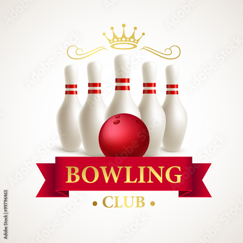 Scattered skittle and bowling ball. Vector illustration 