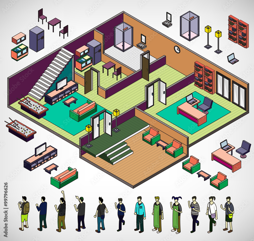 illustration of info graphic interior  room concept in isometric graphic