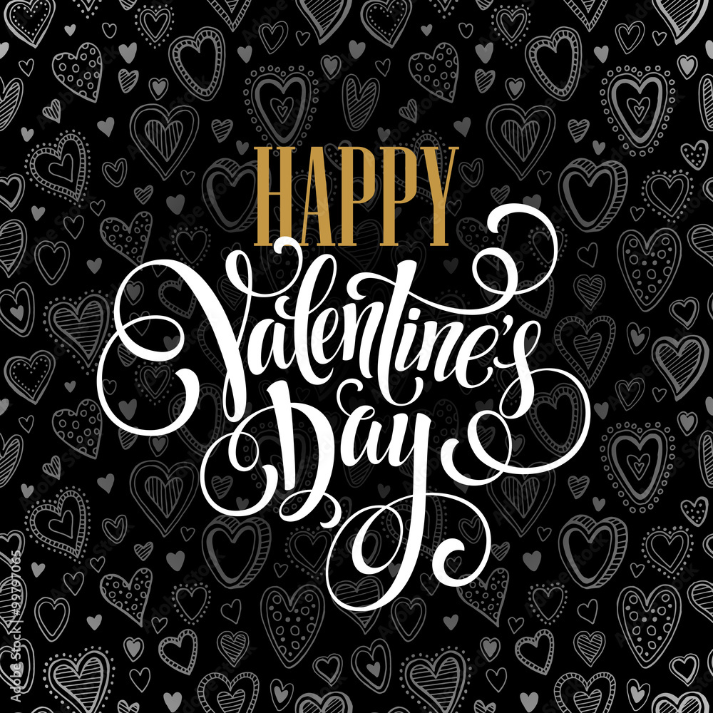 Happy Valentines day cards with hearts pattern, chalkboard texture. Vector illustration