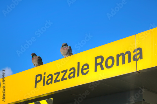 Obraz na płótnie Piazzale Roma water bus stop sign in Venice w salonie