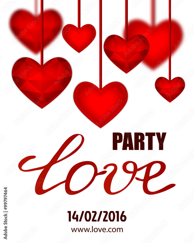 Vector Valentines party poster design. Template of flyer or poster.