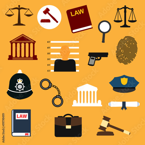 Law, justice and police flat icons