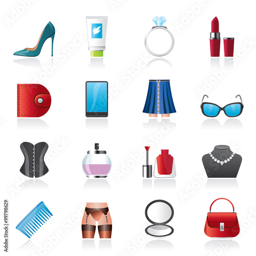 Female accessories and clothes icons- vector icon set