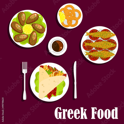 Fototapeta Naklejka Na Ścianę i Meble -  Traditional greek cuisine dinner flat icon
