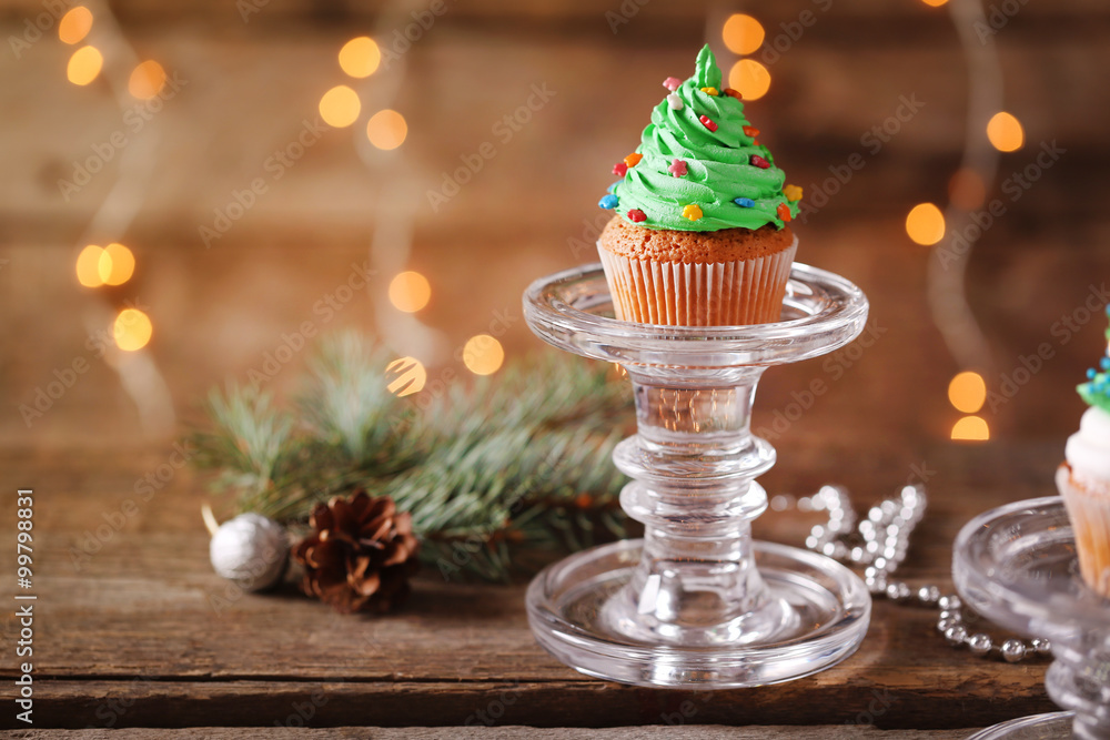 Christmas cupcake on glass stand