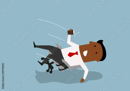 Black businessman fall backwards in an chair