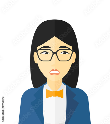 Embarrassed woman in glasses.