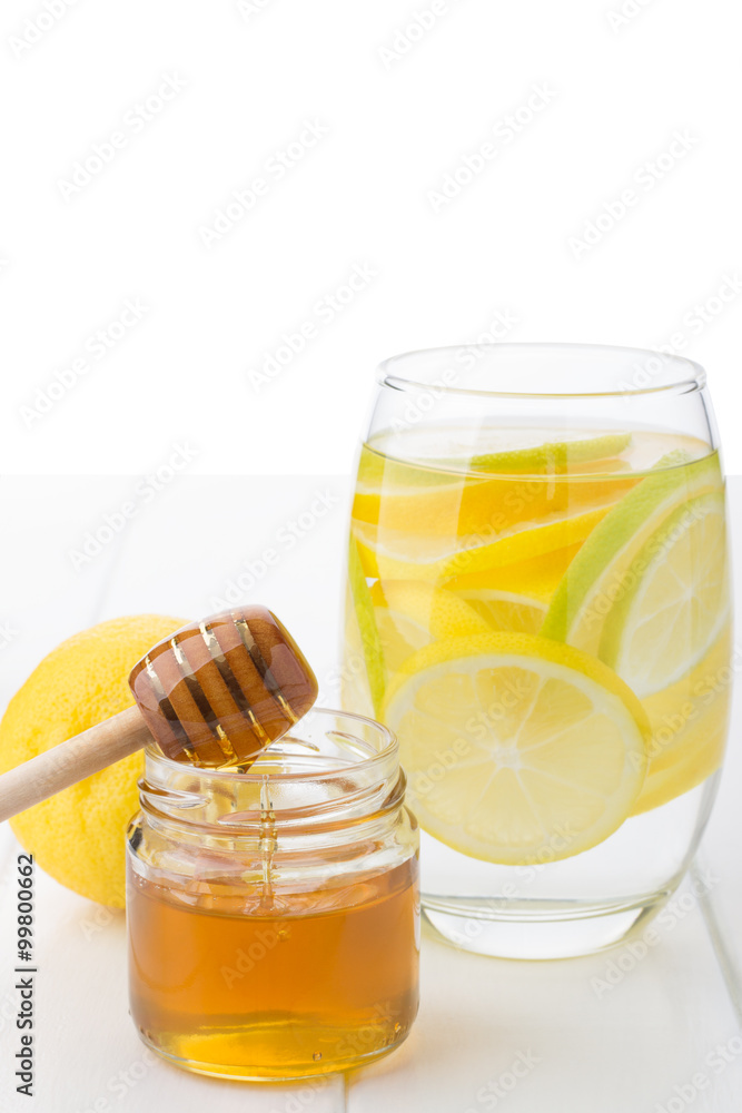 Healthy drink with honey, lemon and lime Healthy drink with honey, lemon and lime