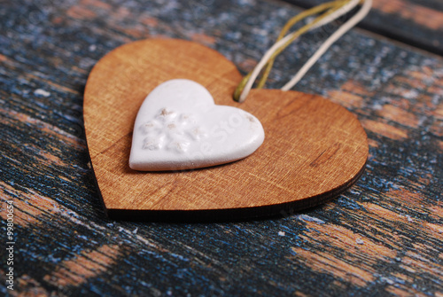 wooden heart on shabby old background