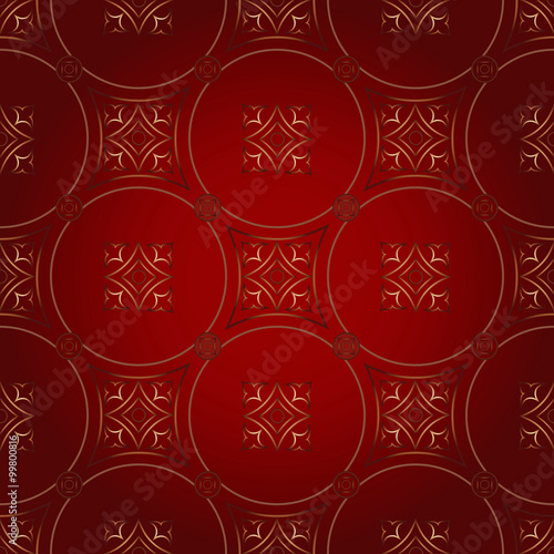 Vintage seamless golden texture on a red.