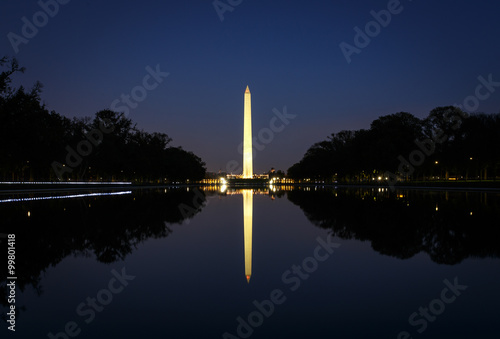 Washington Monument at night with reflection