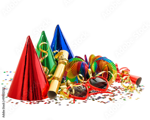 Serpentine, garlands, streamer, confetti. Carnival party decorat