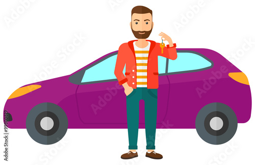 Man holding key from new car.
