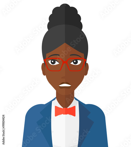 Embarrassed woman in glasses.