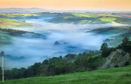 Morning Fog in Fresh Green Tuscan Valley, Summer Landscape © Eddie Cloud