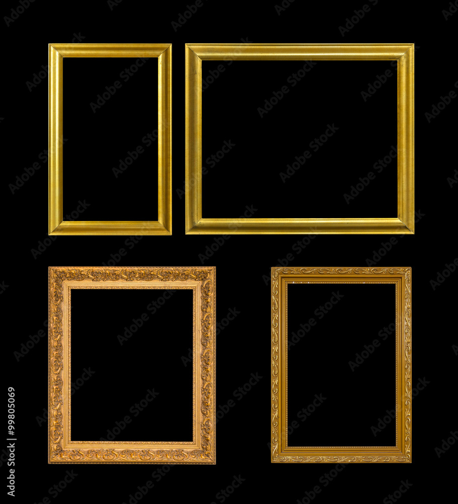 Gold frame Elegant vintage Isolated on black background - obrazy, fototapety, plakaty 