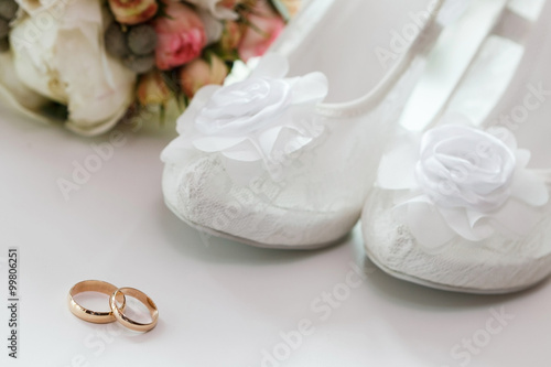wedding rings and bridesmaid shoes.