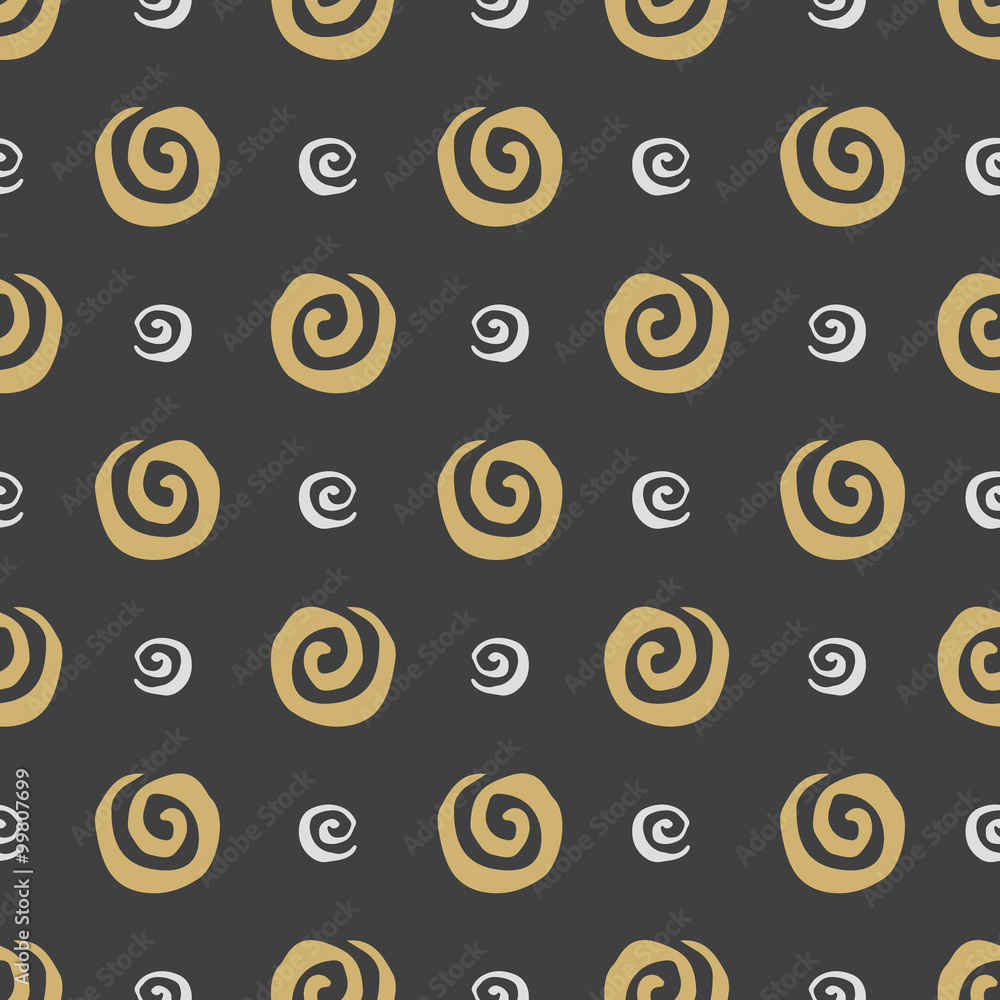  Vector seamless pattern spiral in doodle style. Hand drawing.