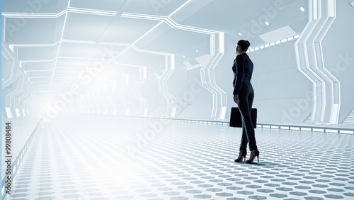 Woman in futuristic interior
