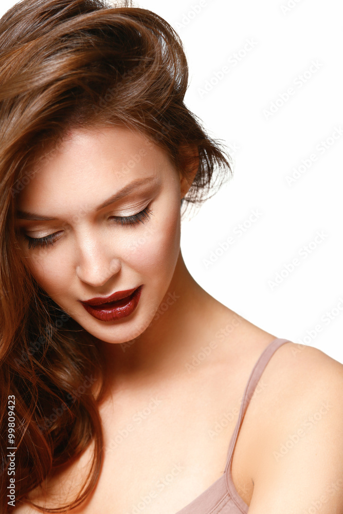 Portrait of beautiful woman , isolated on gray background Portrait of beautiful woman , isolated on gray background