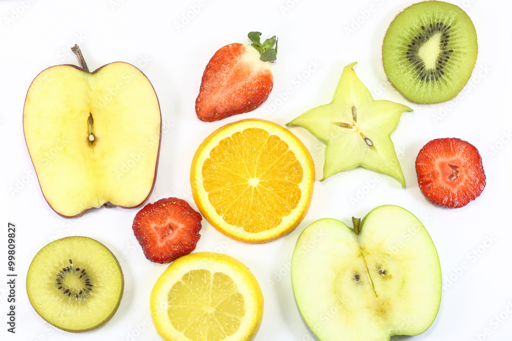 Yellow green kiwi apple orange strawberry lemon slice Yellow green kiwi apple orange strawberry lemon slice