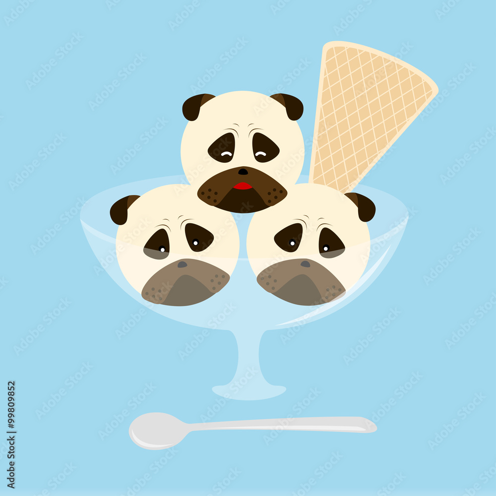 Cute animal ice cream set / pug / brownie Cute animal ice cream set / pug / brownie