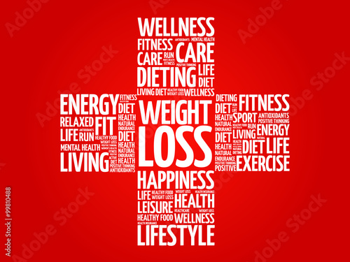 Weight Loss word cloud, health cross concept