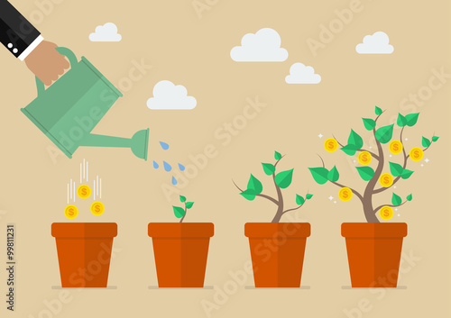Hand with can watering money tree