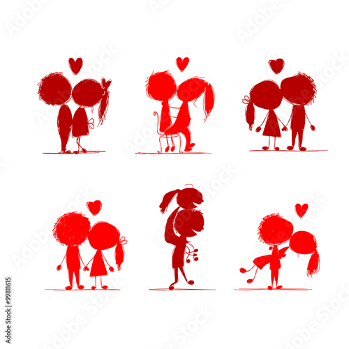 Couple in love together, valentine sketch for your design