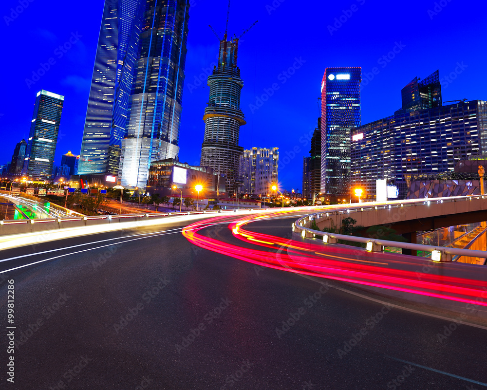 Fototapeta premium Empty road surface with shanghai lujiazui city buildings