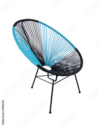 Blue and Black Outdoor Chair on White Background  Three Quarter View