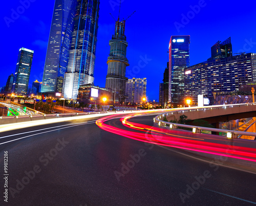 Empty road surface with shanghai lujiazui city buildings