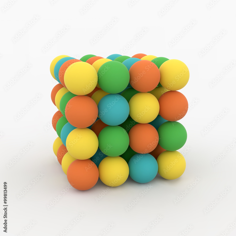 One cube formed by many spheres. 3d vector illustration.