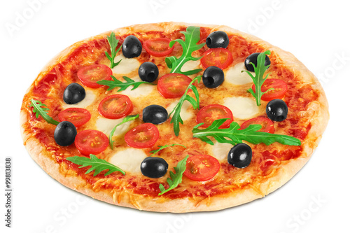 Pizza with mozzarella and arugula. Vegetarian pizza.