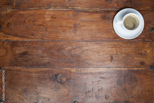 coffee on the office desk, view from the top  