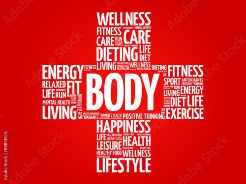 BODY word cloud, health cross concept