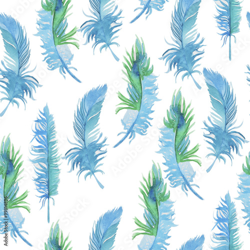 Watercolor pattern with feathers