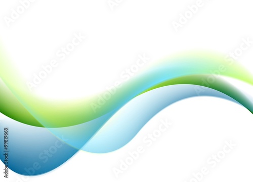 Green and blue waves on white background