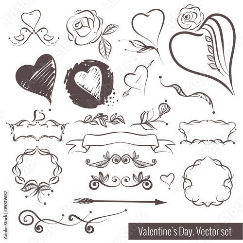 A collection of hand-drawn sketches for Valentine's Day. Beautiful heart. 