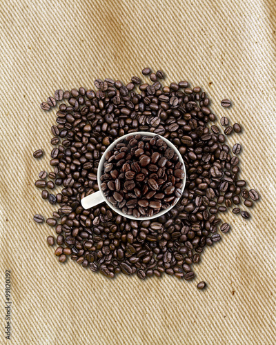 coffee beans on traditional sack textile background © memorystockphoto