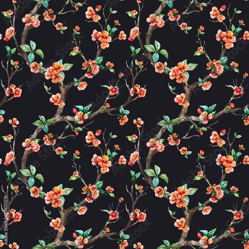 Watercolor vector sakura pattern