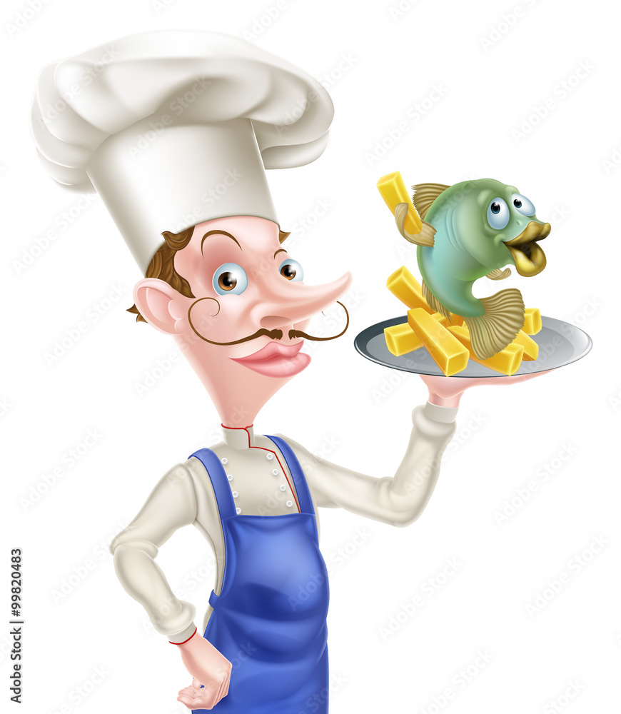 Cartoon Fish and Chips Chef